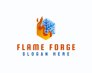 Snowflake Fire Hexagon logo design