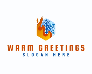 Snowflake Fire Hexagon logo design