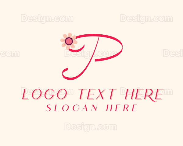 Pink Flower Letter P Logo