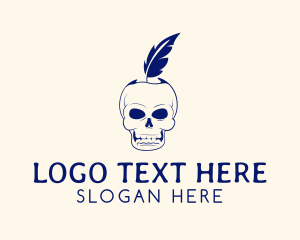 Scary Skull Feather Quill logo design