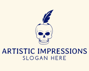 Scary Skull Feather Quill logo design