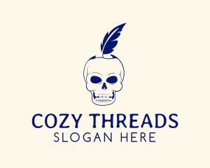 Scary Skull Feather Quill logo design