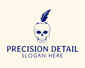 Scary Skull Feather Quill logo design