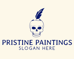 Scary Skull Feather Quill logo design