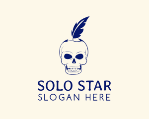 Scary Skull Feather Quill logo design