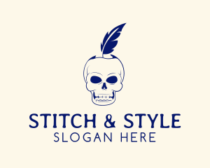 Scary Skull Feather Quill logo design