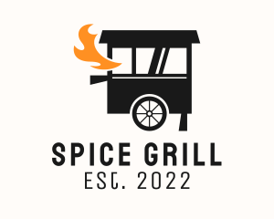 Grill Flame Food Cart  logo design