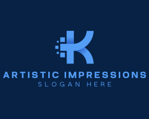 3D Pixel Digital Letter K logo design