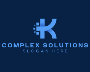 3D Pixel Digital Letter K logo design