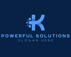 3D Pixel Digital Letter K logo design