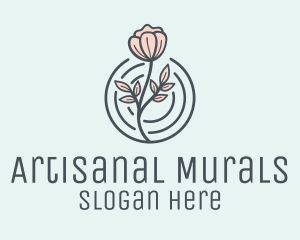 Pink Flower Badge logo design