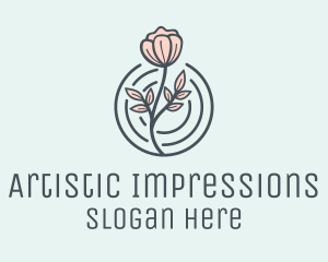 Pink Flower Badge logo design