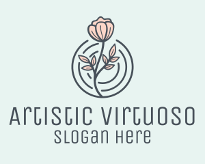 Pink Flower Badge logo design