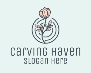 Pink Flower Badge logo design