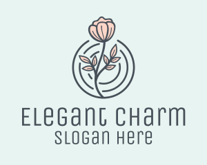 Pink Flower Badge logo design