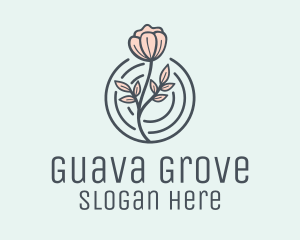 Pink Flower Badge logo design