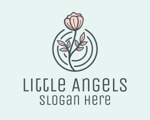 Pink Flower Badge logo design