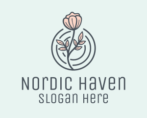 Pink Flower Badge logo design