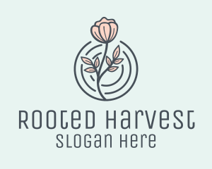 Pink Flower Badge logo design