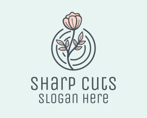 Pink Flower Badge logo design