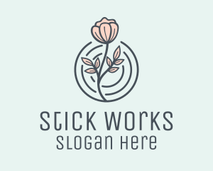 Pink Flower Badge logo design