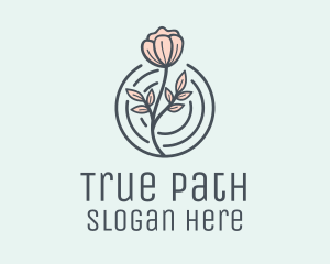 Pink Flower Badge logo design