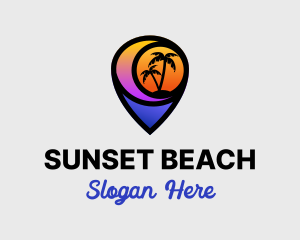 Sunset Beach Location Pin logo design