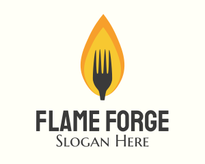 Fire Flame Fork  logo design