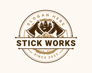 Woodcutting Axe Lumberjack logo design