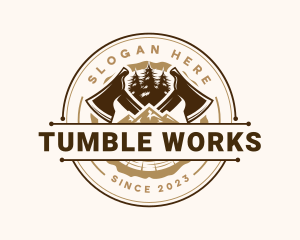 Woodcutting Axe Lumberjack logo design