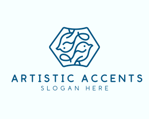 Blue Symmetrical Bird logo design