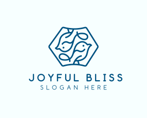 Blue Symmetrical Bird logo design