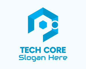 Blue Digital Hexagon Tech  logo design