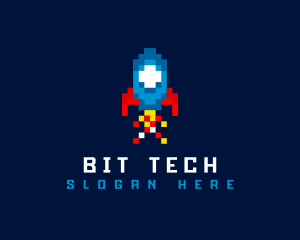 Rocket Spaceship Pixelated logo design