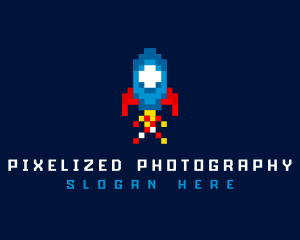 Rocket Spaceship Pixelated logo design