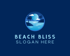 Night Beach Palm Tree logo design