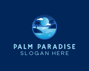 Night Beach Palm Tree logo design