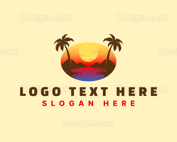 Tropical Beach Sunset Logo