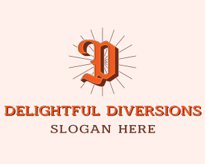 Old English Sunrays Letter D logo design