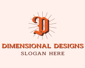 Old English Sunrays Letter D logo design