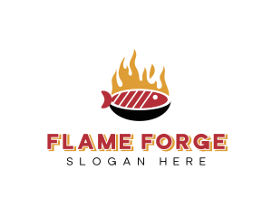 Flame Grill Fish Seafood logo design