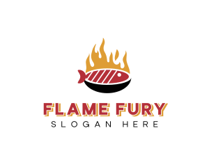 Flame Grill Fish Seafood logo design