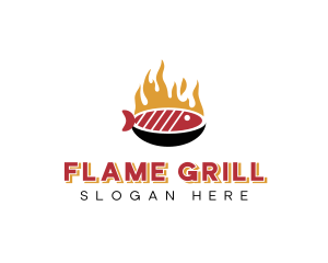 Flame Grill Fish Seafood logo design