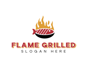 Flame Grill Fish Seafood logo design