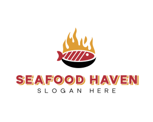 Flame Grill Fish Seafood logo design