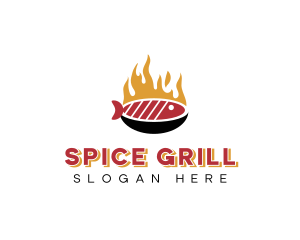 Flame Grill Fish Seafood logo design