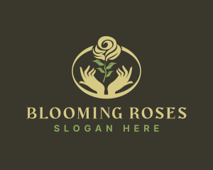 Eco Flower Rose Hand logo design