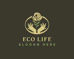 Eco Flower Rose Hand logo design