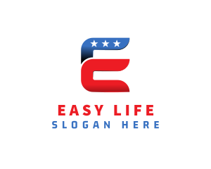 Stars and Stripes Letter E logo design