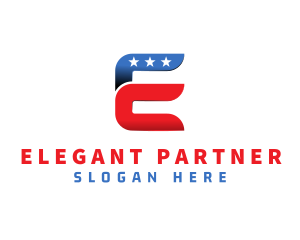 Stars and Stripes Letter E logo design